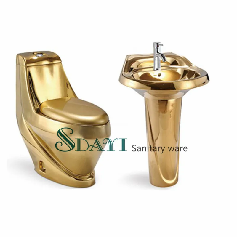 Bathroom Golden One Piece Toilet Set Ceramic Gold Color Wc