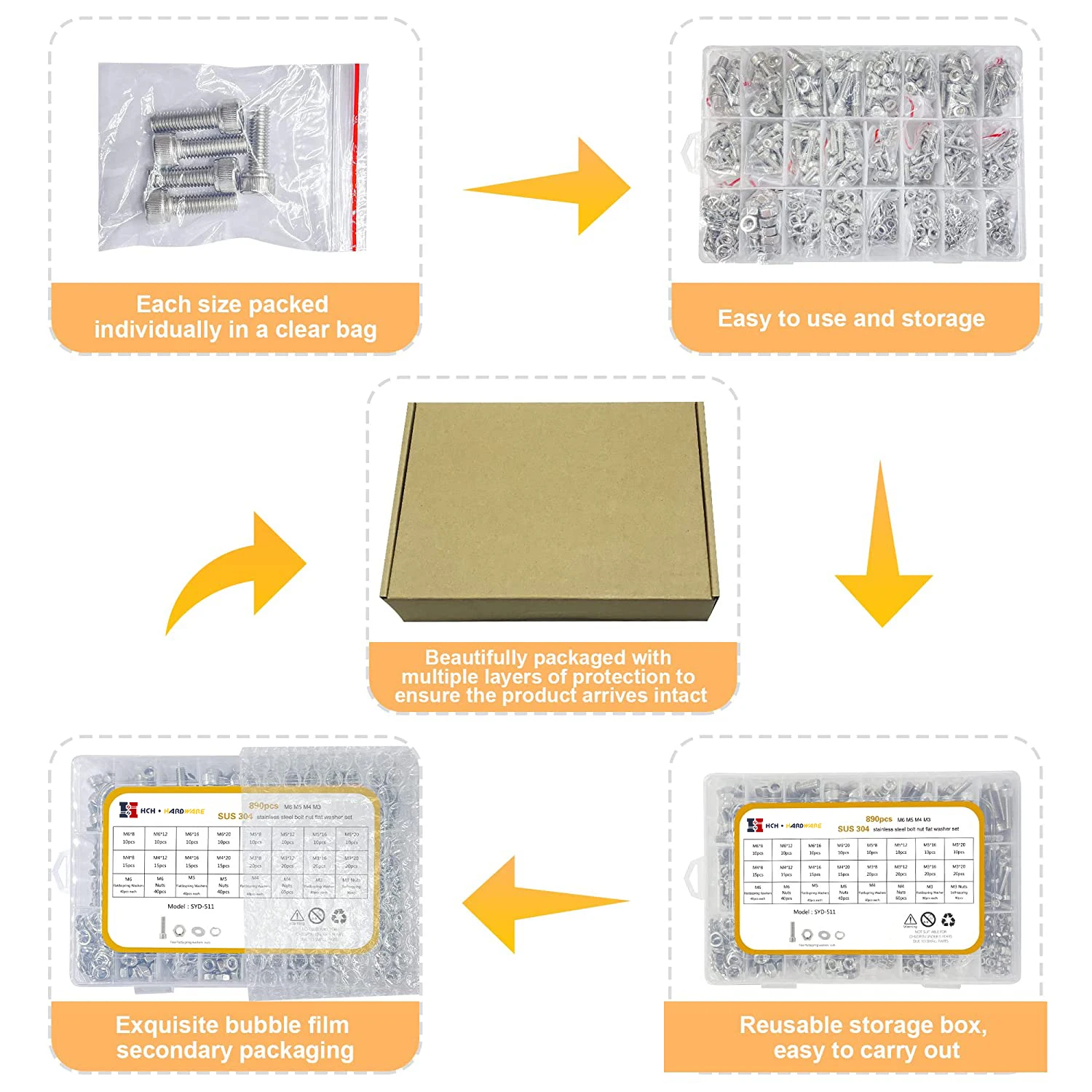 Metric Bolt Assortment M2.5 M3 M4 M5 M6 M8 Socket Head Cap Screws Bolts, 304 Stainless Steel Hex Socket Cap Machine Screws, Full Thread, Allen Socket Drive, 196Pcs - View #9