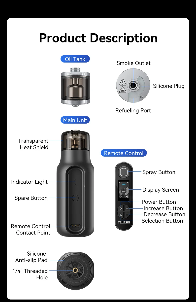 TELESIN C40 film and television smoke machine HandHeld Portable Fog Machine For Photography Outdoor Remote Control Fog