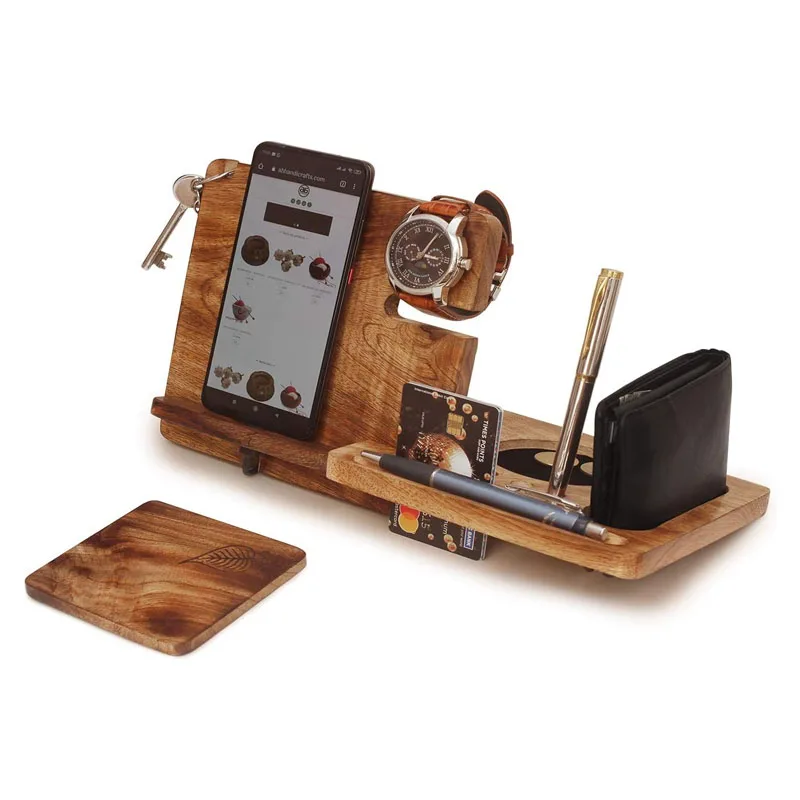 Wooden Docking Station for Men Nightstand Organizer Charging