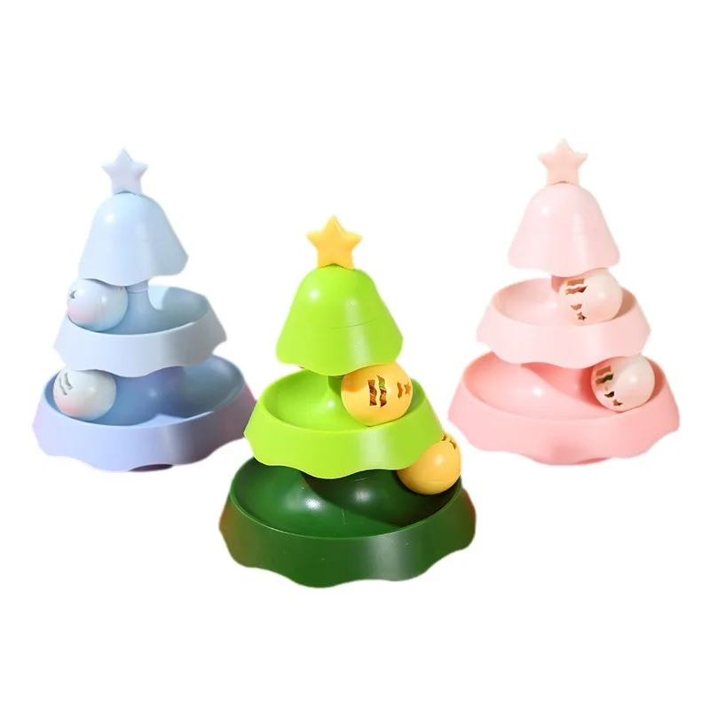 New Interactive Christmas Tree Shaped Catnip Toys Luminous Plastic Cat Track and Turntable Mint Pet Playful Tunnel Cat Toy