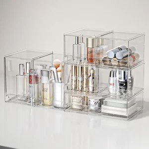 High-End Large Capacity Cosmetic Storage Box Light Luxury Desktop Organizer with PP/PE Plastic Dressing Table Skincare Shelf