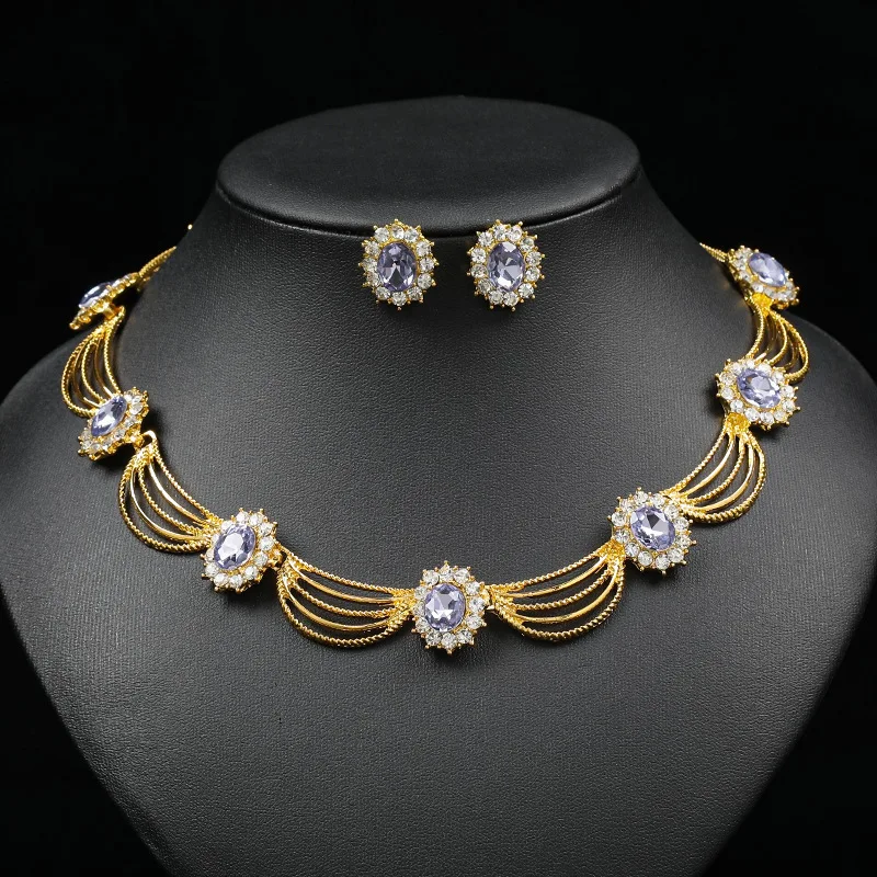 Vintage Bridal Jewelry Set: Zircon Necklace & Earrings