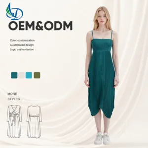 Summer Party Casual Dress with Blue Pleated Edge Design, Solid Color Dyeing, Solid Color Woven Fabric, Simple Style