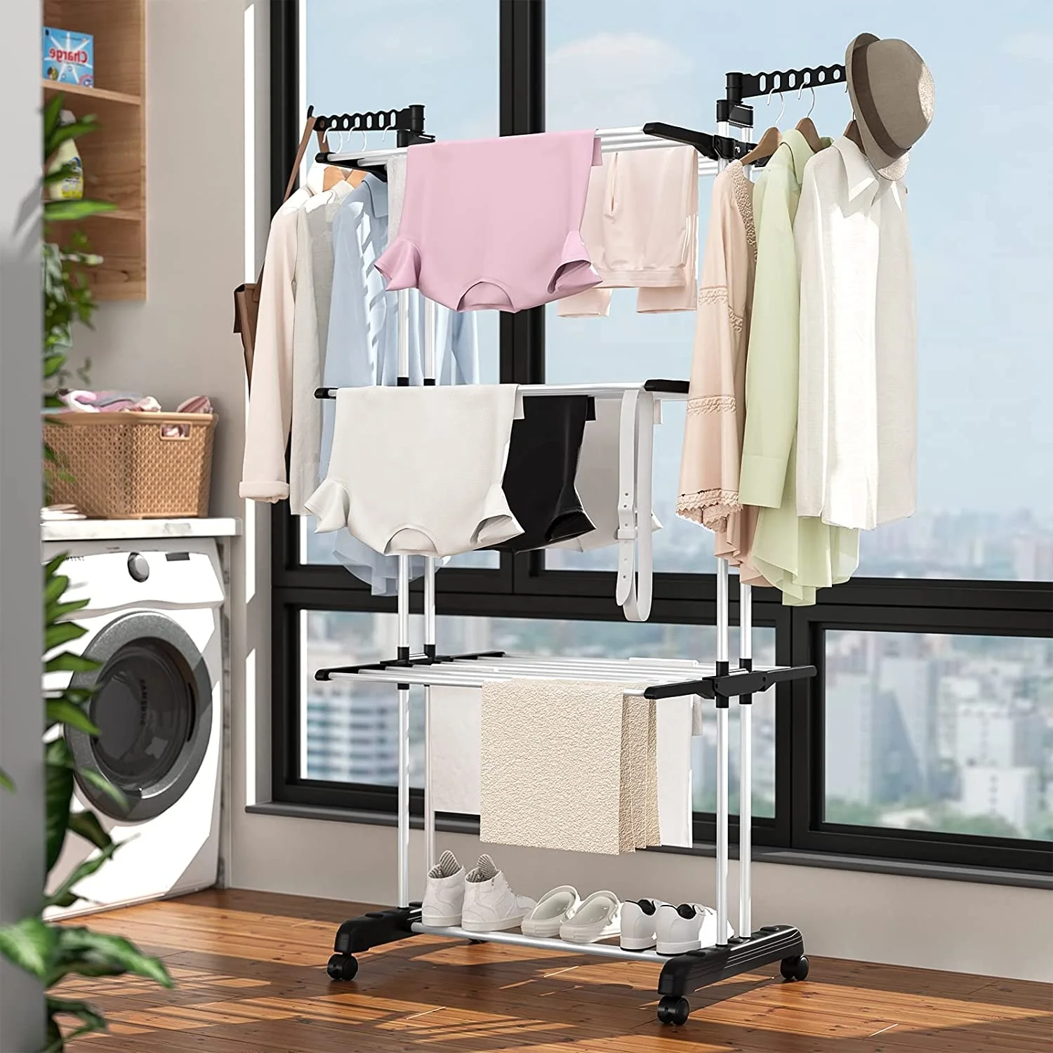 4-tier Collapsible Clothes Drying Rack Versatile Durable