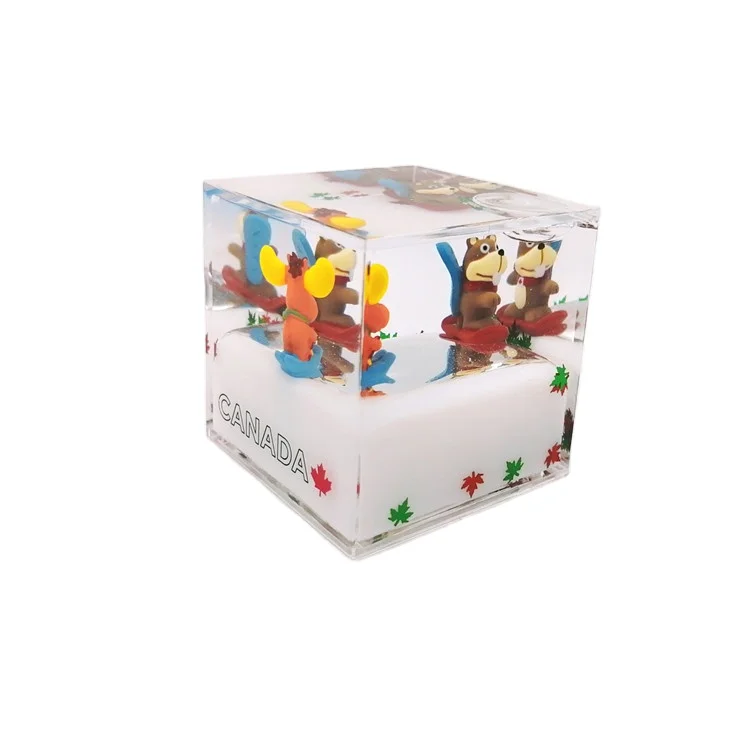 Acrylic Custom Liquid Filled square Shaped Paper Weight Decorative Souvenir Resin Cube Crystal Paperweight