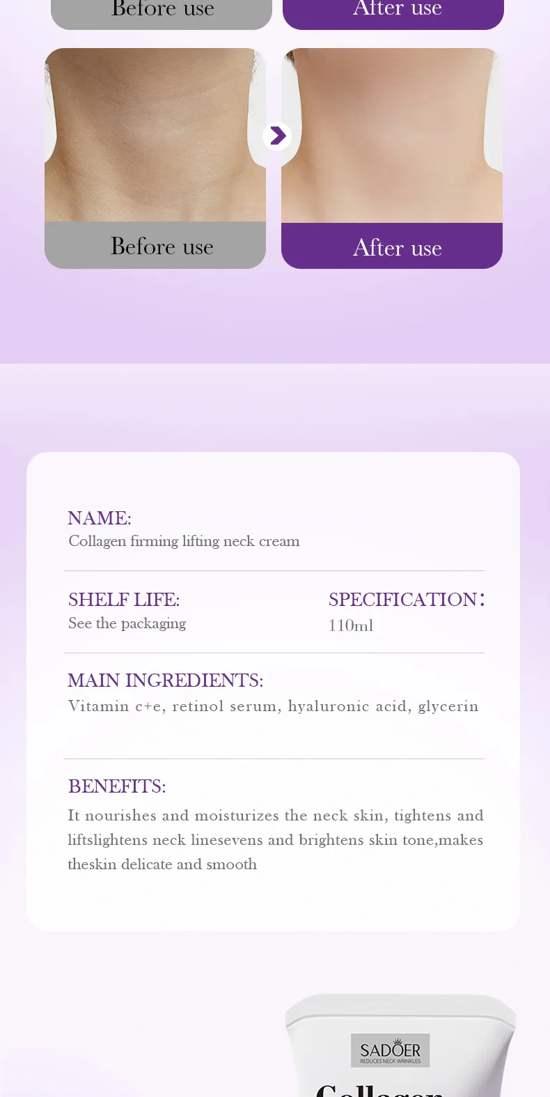 OEM Roller Neck Cream Lifting Firming Anti-aging Remove Wrinkle Moisturizing Smooth Nourishing Neck Skin Care Products