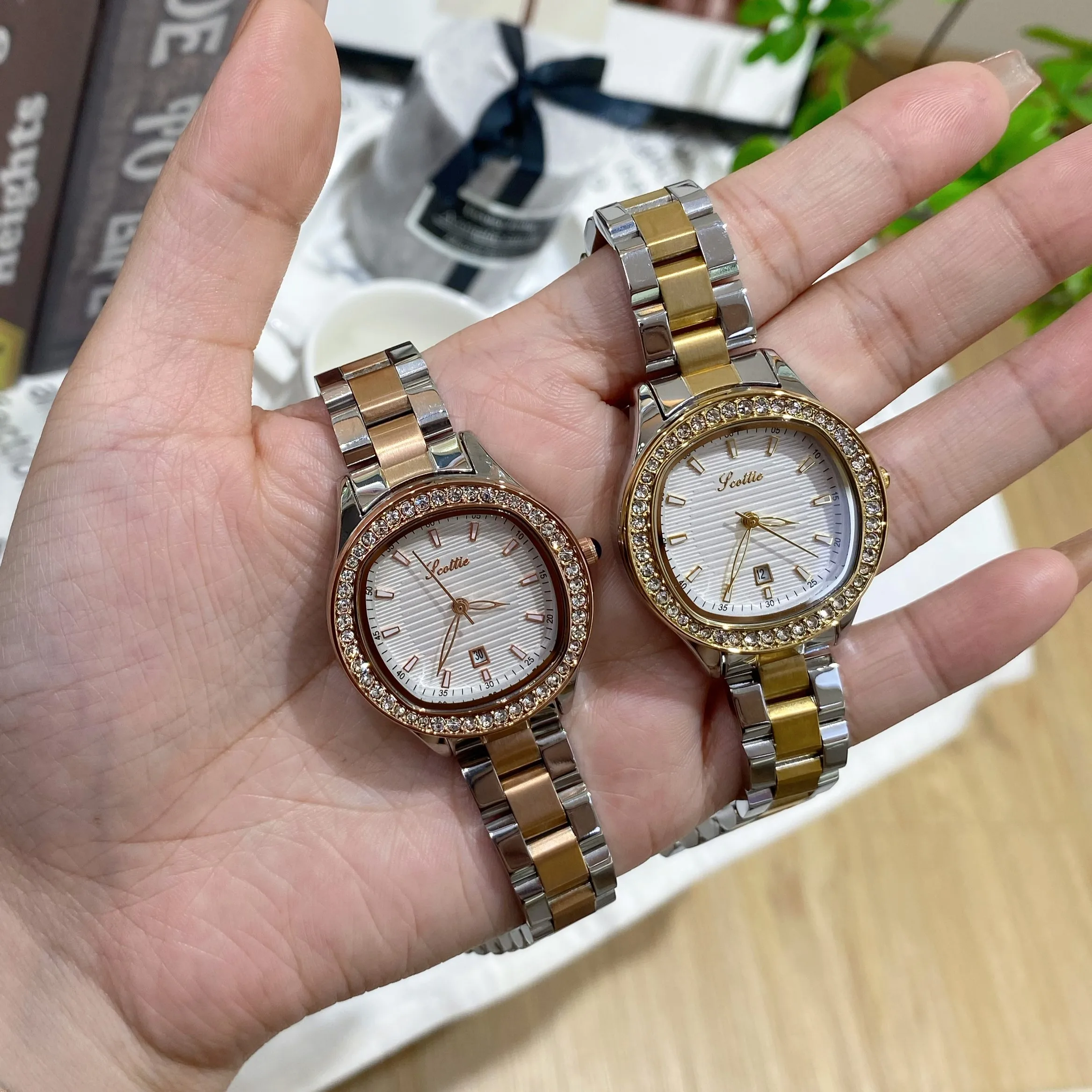 Scottie 9617 new design flower dial waterproof massionate diamond quartz stainless steel watches for women luxury Alibaba