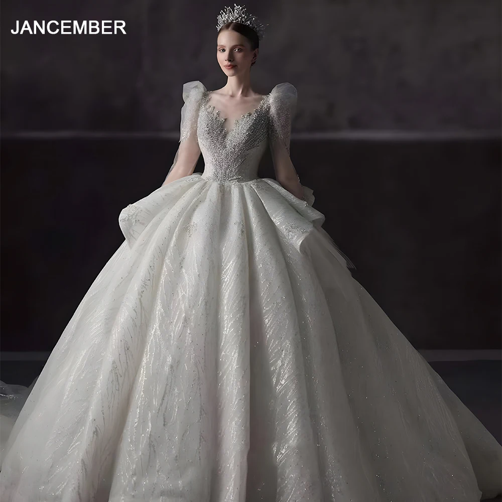 Luxury Ombre Wedding Dress White/Blue Short Sleeves Lace Bridal Gown WD714
