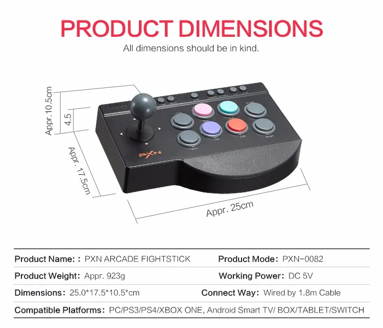 PXN 0082 Arcade Stick, Fight Sticks PC with Turbo & Macro  Functions,Compatible with TV/PC/PS3/PS4/Switch