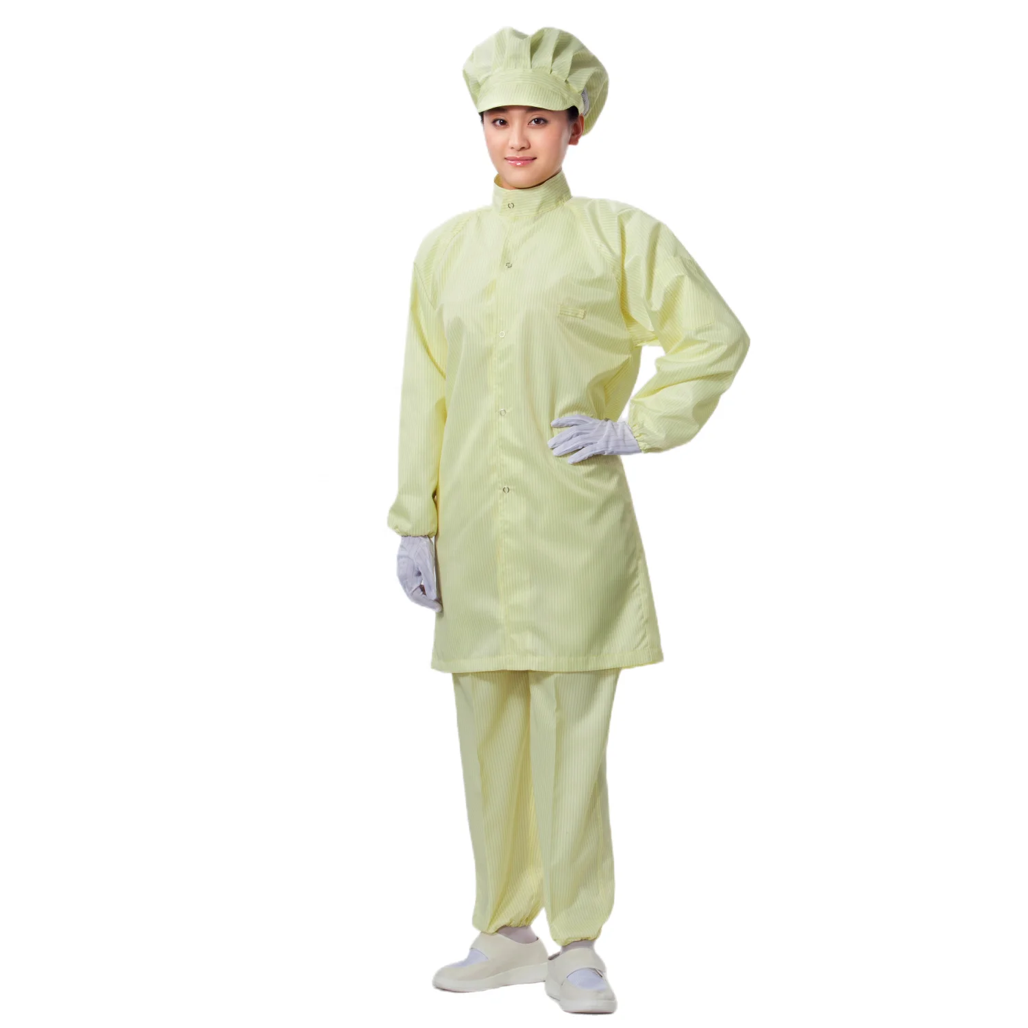 V Neck Reusable Custom Logo Food Industry Worker Uniform Garment Gown ESD Dust Free Polyester Lint Free ESD Cleanroom Lab Smock