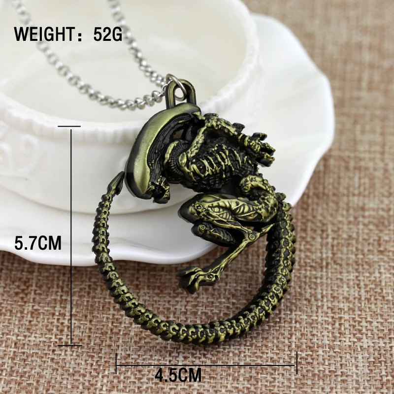 Chaîne Alien En Argent Avec Attache Cuir Noir - Modèle N821, Bijou Fantaisie Tendance, Neuf Sans Emballage