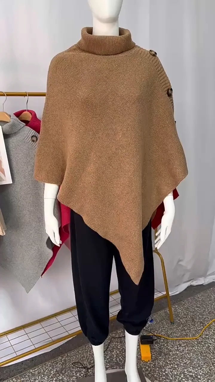 Châle Triangle Femme En Laine Douce – Cape Poncho Avec Col Roulé – Chaud Et Mode Pour L’hiver
