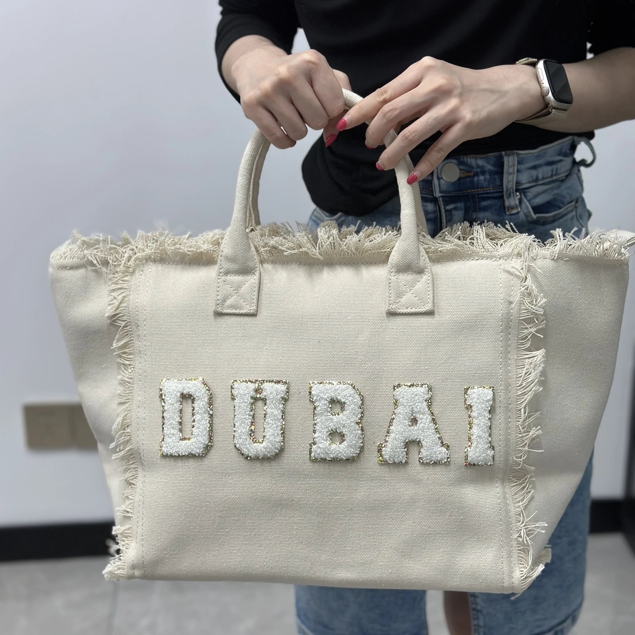 Washable Bright Candy Colors Lady Girl Women's Cotton Hand Bags Travel  Beach Bags Large Capacity Fringe Tassel Canvas Tote Bag