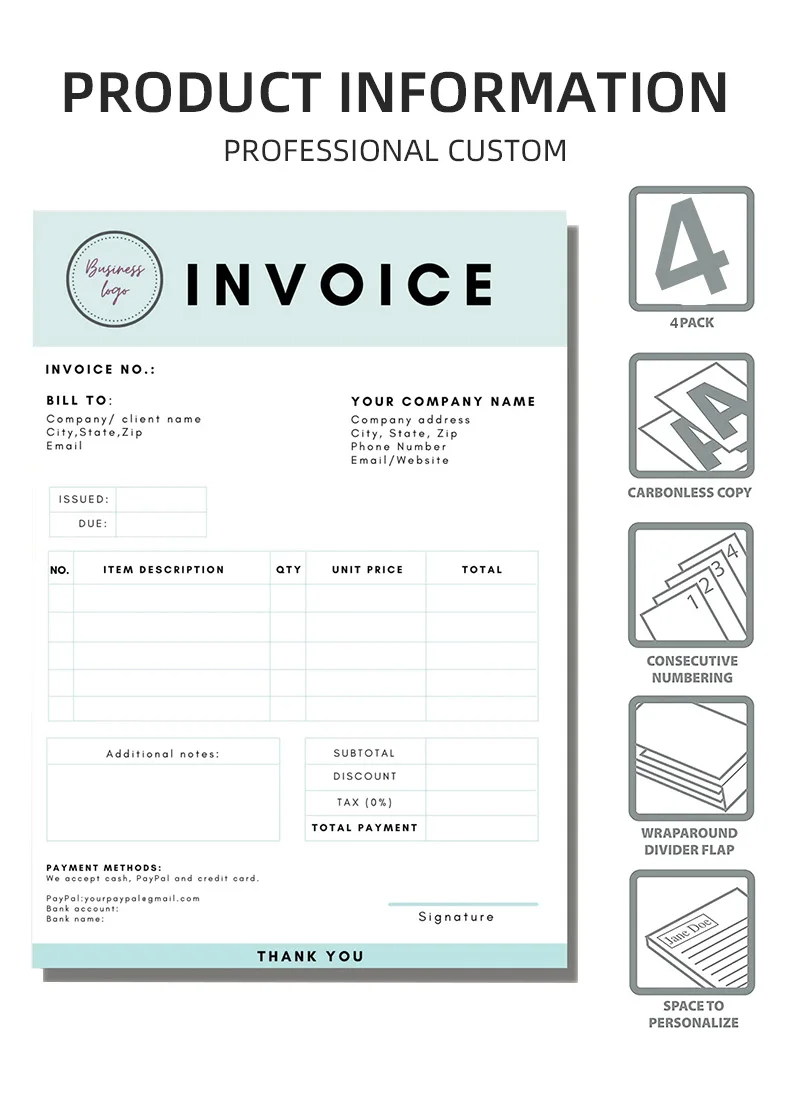 Customized High Quality Carbonless Paper Receipt Book Printing Paper