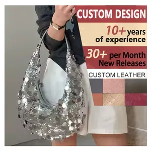 Luxury Silver Glitter Handbag PVC Sequins Decoration Shoulder Bag Two Colors Cheap Tote Bag Women's