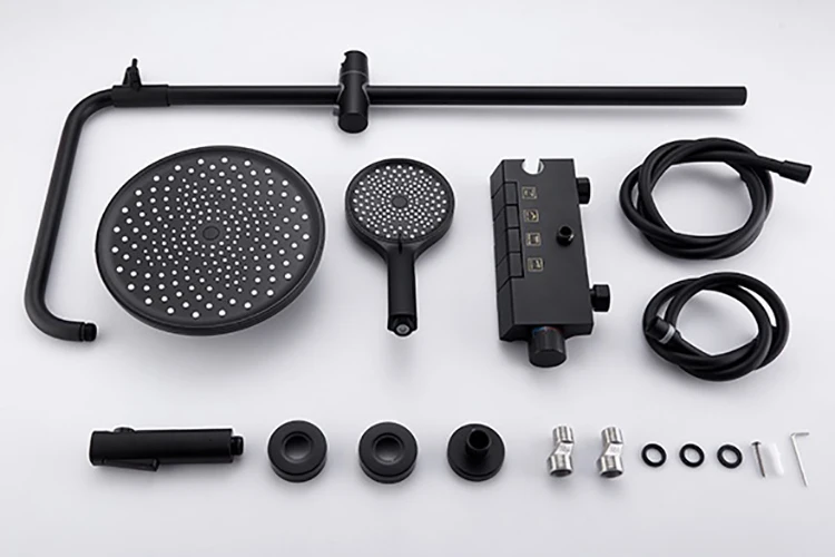 Juego de cabezal de ducha tipo lluvia con función de 4 vías de cobre con llave de piano para baño