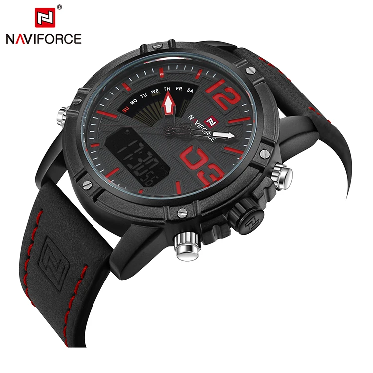 NAVIFORCE NF9095 elegance orange gents quartz watch original Leather band Waterproof chronometer digital and analog sports watch Alibaba