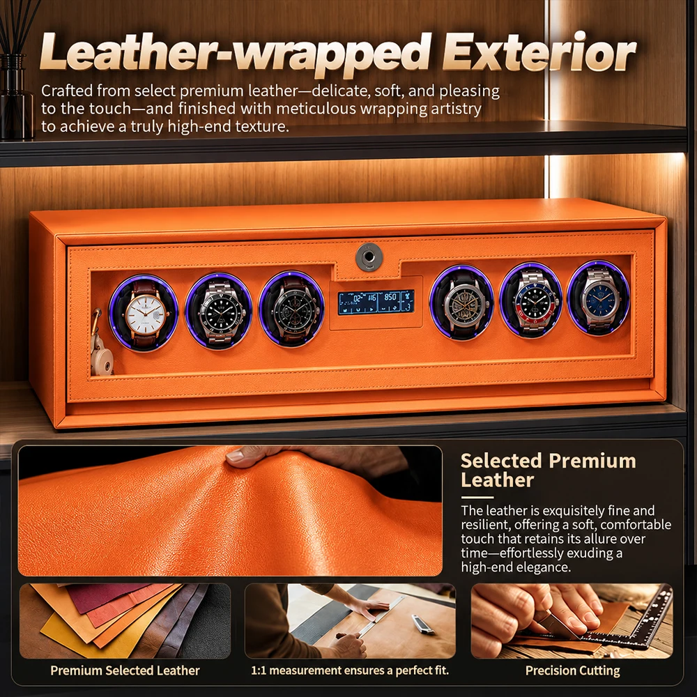 CEQSAFE Automatic Luxury Leather Watch Winder Box High Quality Custom Display Drower 6 Slot Touch Screen Premium Watch Winder