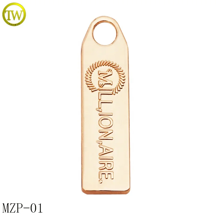 Custom Rose Gold Auto Lock Zipper Puller Engraved Logo Metal Fastener for Handbags Garments Zip Slider Customizable Brand Color