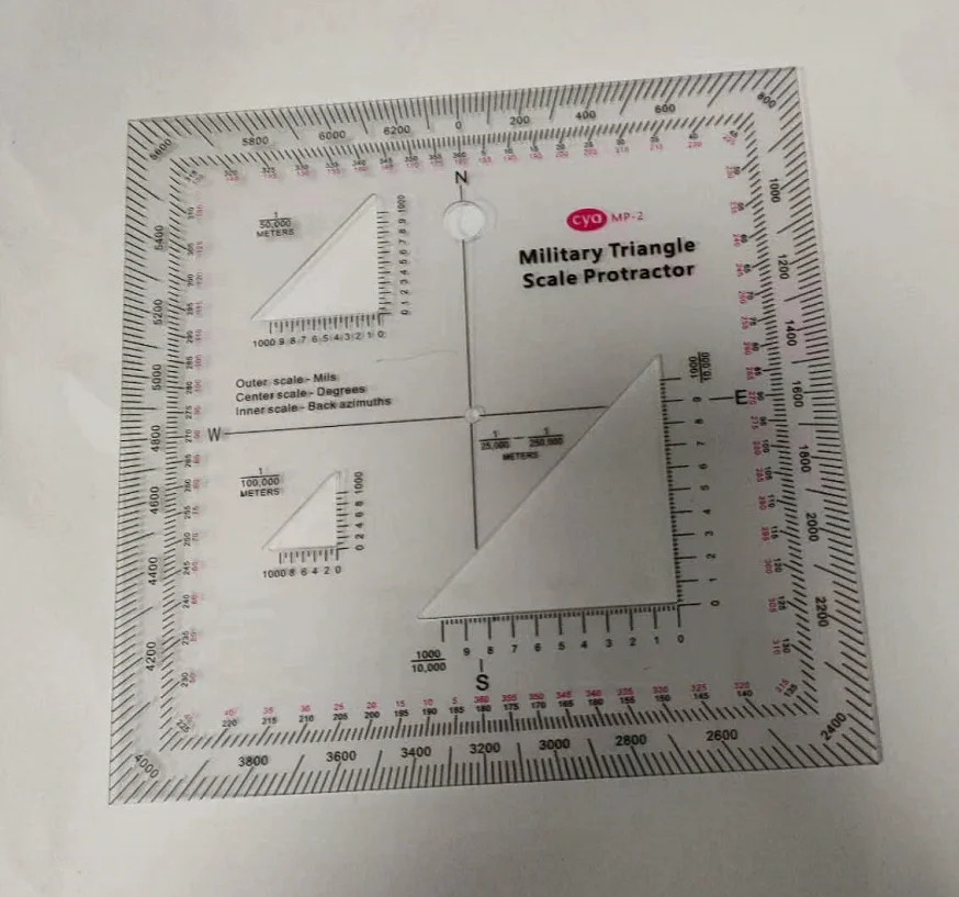 Square Protractor Ruler Mils/Meters/Yards Map Protractor Map Reading