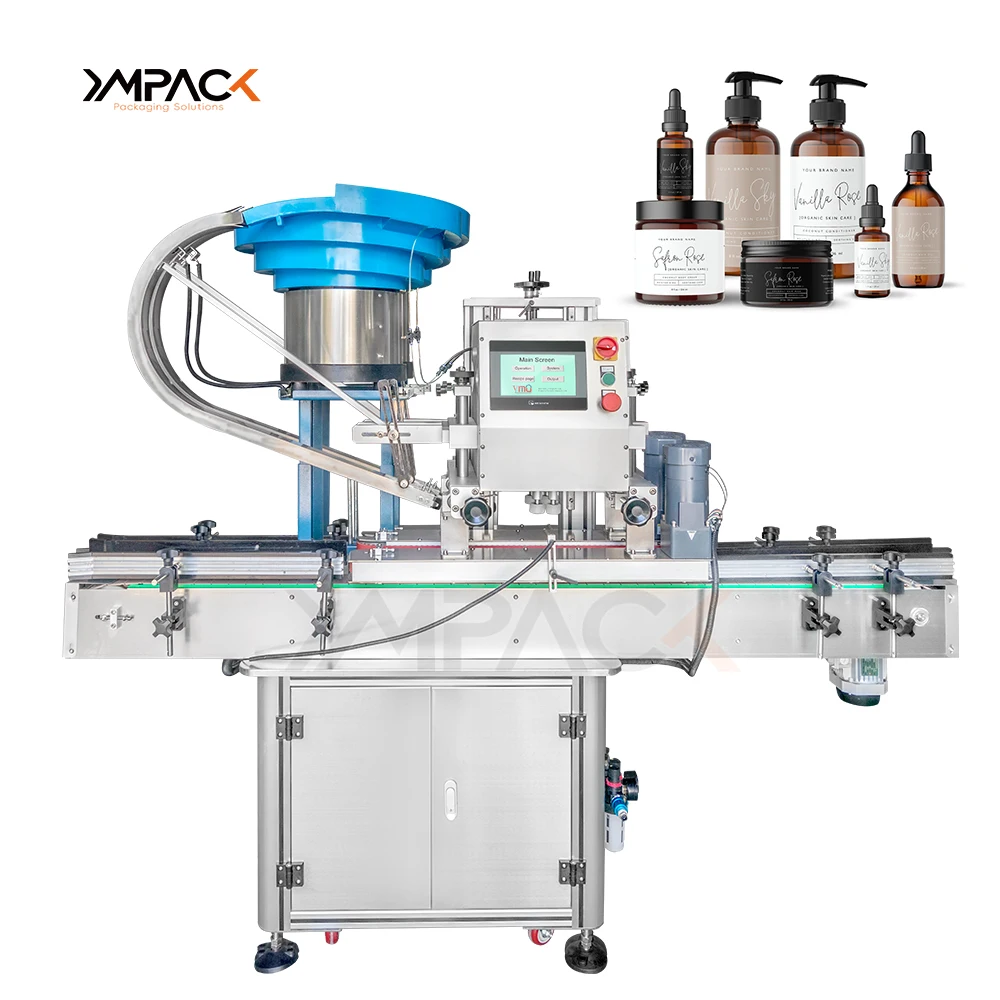 YIMU Automatic Cap Feeder Machine Mist Spray Gallon Bottle Cap Screw Plastic Snap Lid Press on Capping Machine