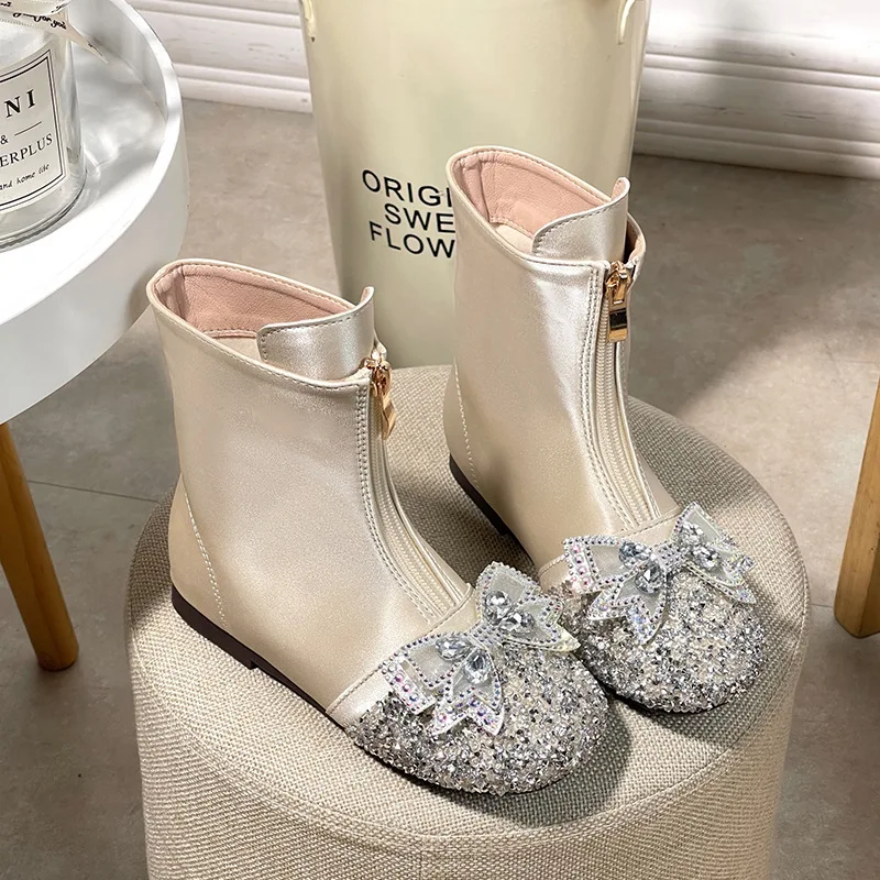 Зимние длинные хлопковые сапоги для девочек, детские бархатные теплые зимние сапоги для маленьких девочек, праздничные сапоги принцессы