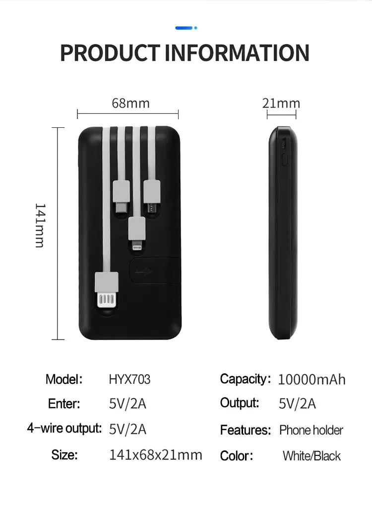 2021 online trend Powerbank 20000mAh 4 cable in 1 fast charger phone holder powerbank for phone 10000mah