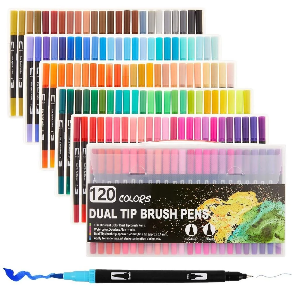 Professional 12 Colors Dual Tips Watercolor Brush Pen Set Art