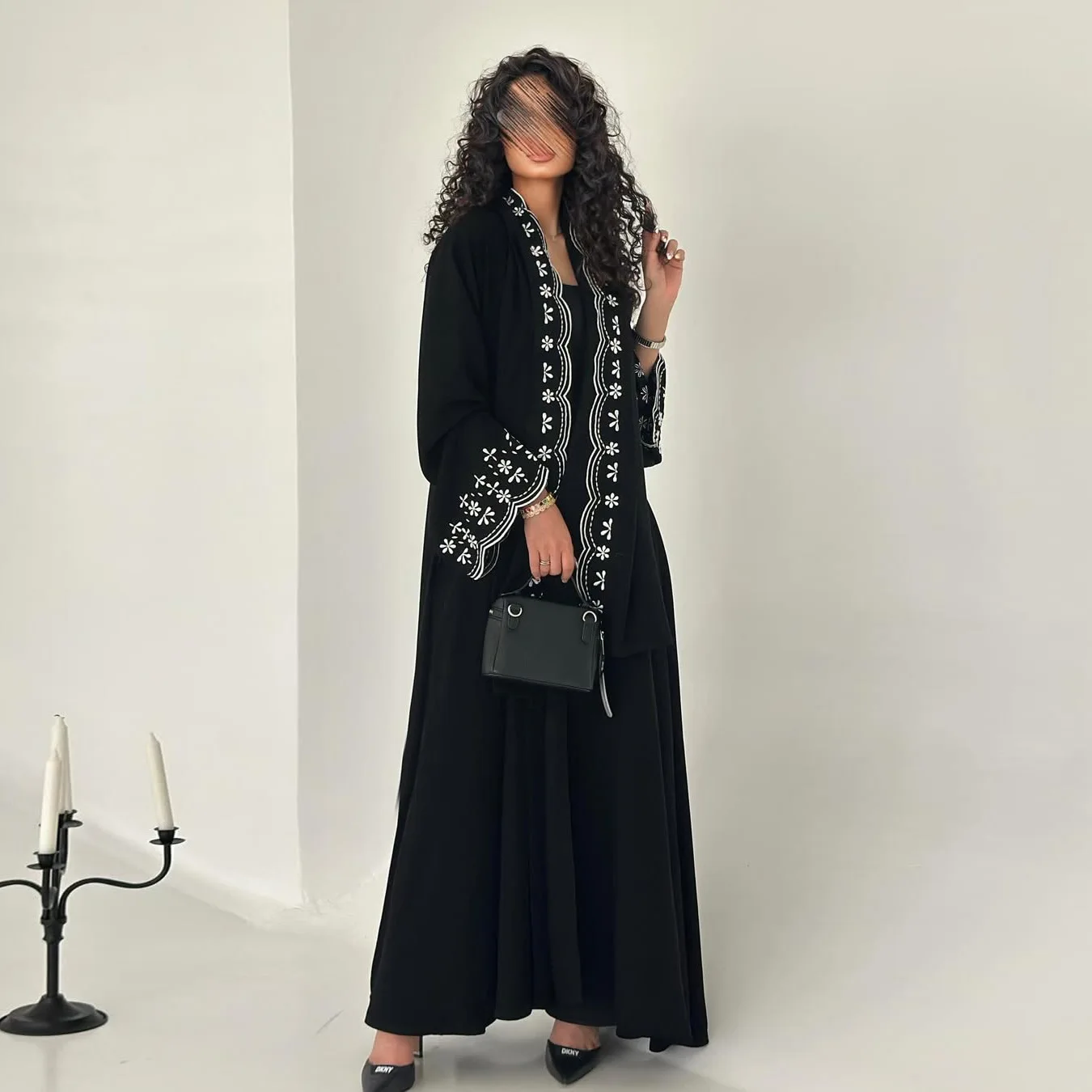 2026 Dubai Ladies Long Sleeve Sequin Embroidery Black Gown Elegant Luxury Abaya Eid Robe Evening Dress Hijab 2 Pieces Set