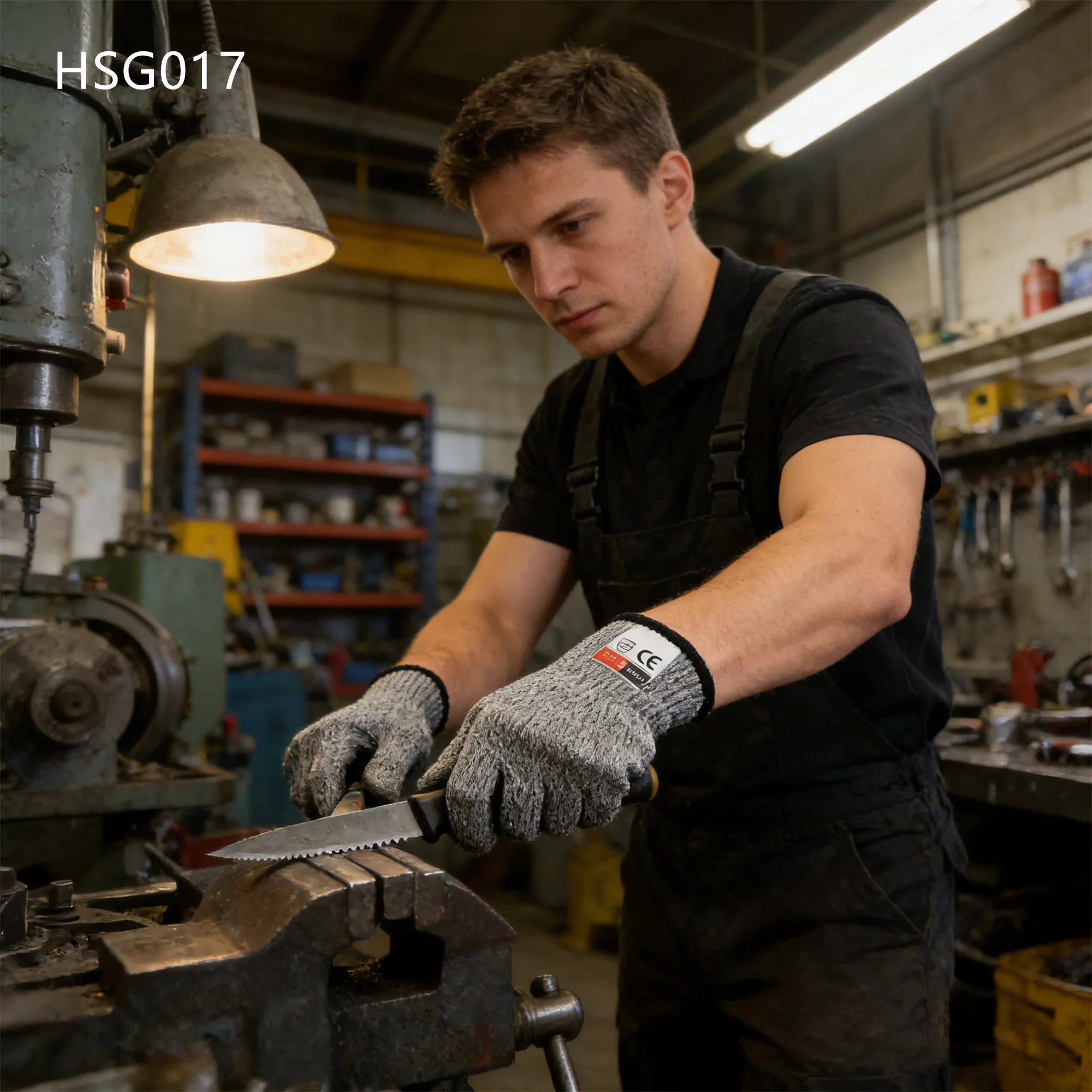 HY, Guantes de seguridad resistentes al corte para trabajos de demolición, disponibles en 40 cm; guantes grises para protección manual en ensamblaje automotriz, modelo HSG017