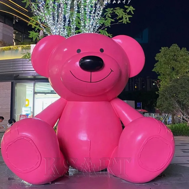 Outdoor Fiberglass Large pink Coolie Bear Sculpture Ornament for Mall, Park, Pedestrian Street, Floor-level Landscape Decoration