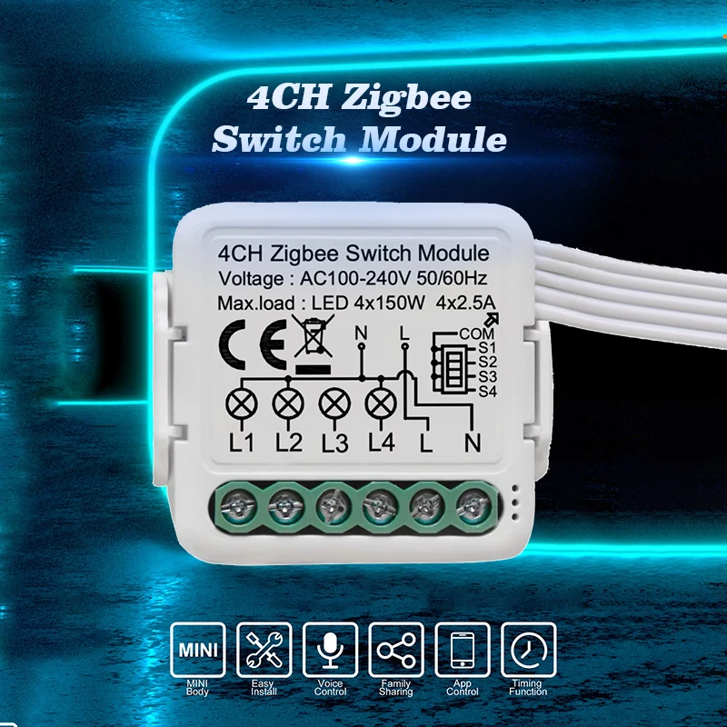 4-gang zigbee wall switch relay