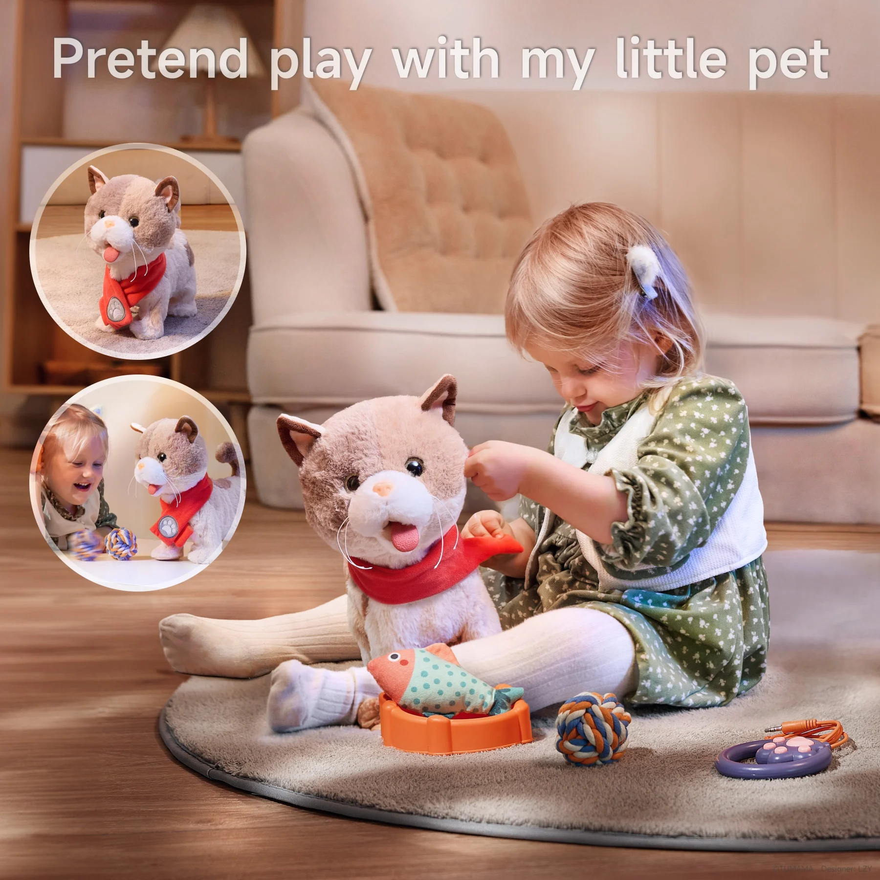 Tumama Kids Interactive Playing Time Toy Wagging Pet Cat Walking Plush Toys Leash Control Electric Kitty with Simulation Voice