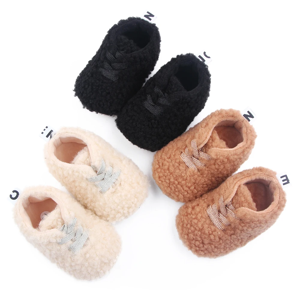 Autumn and Winter Solid Color Plush Elastic Set Feet Warm and Comfortable Baby Walking Cotton Shoes