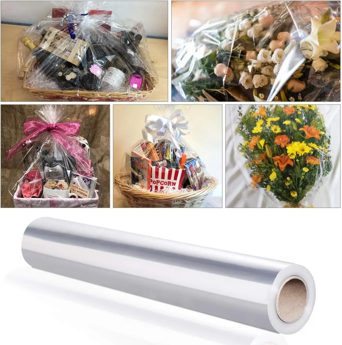 Papier Transparent Emballage 2,5 Mil Pour Fleur - Rouleau Cadeau Fleuriste, 40 CM X 30 M Papier Alimentaire Emballage