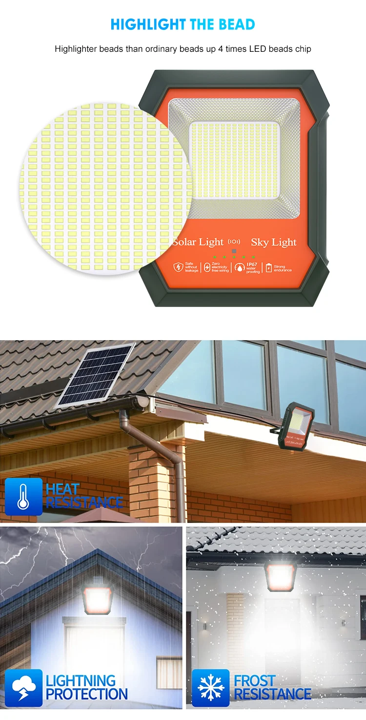 Good Quality Outdoor Lighting Waterproof IP65 300w 400w 500w ABS Glass Smd Led Solar Flood Light