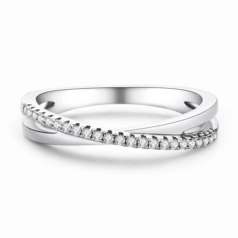 X Shape Row Ring Design VVS D Diamond 925 Silver Moissanite Ring