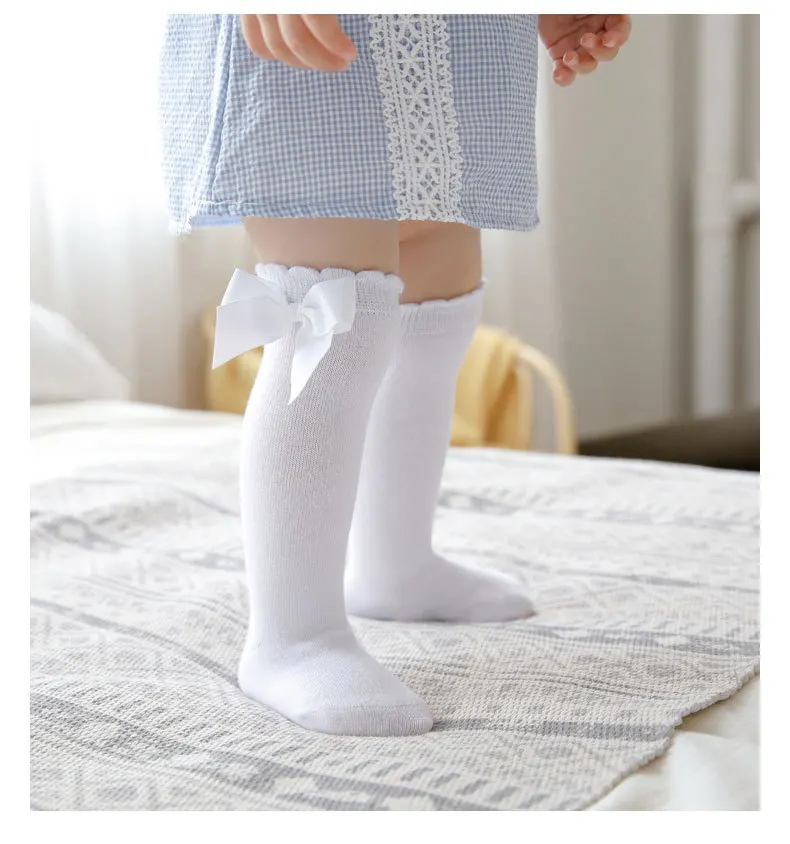 Calcetines largos de punto de algodón para niña, medias hasta la