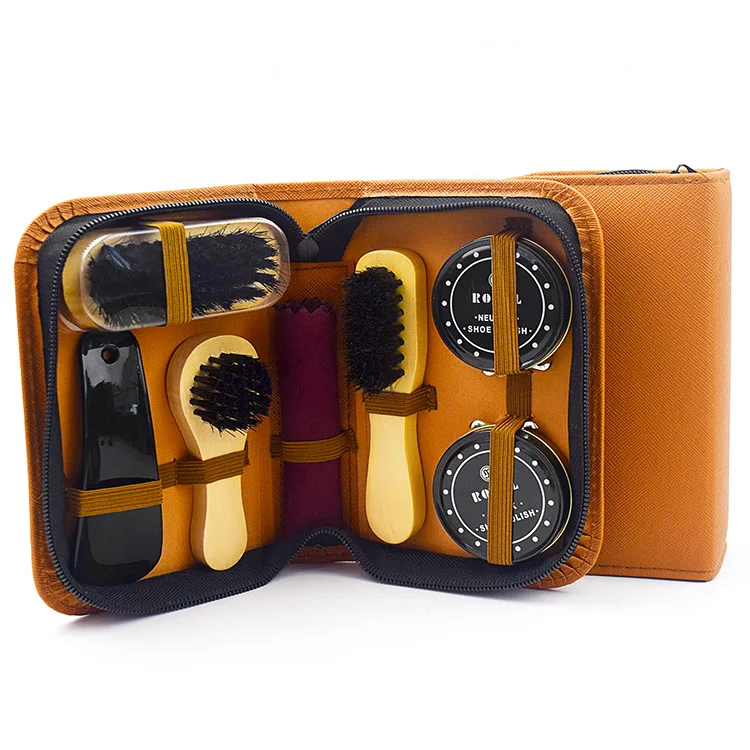 High Quality Pu Leather Shoe Polish Cleaning Brushes Kit Shoe Care Kits