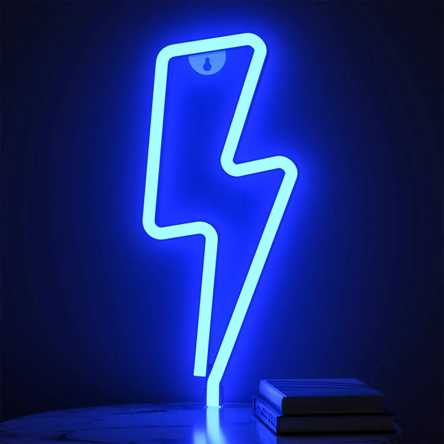 blue neon light sign