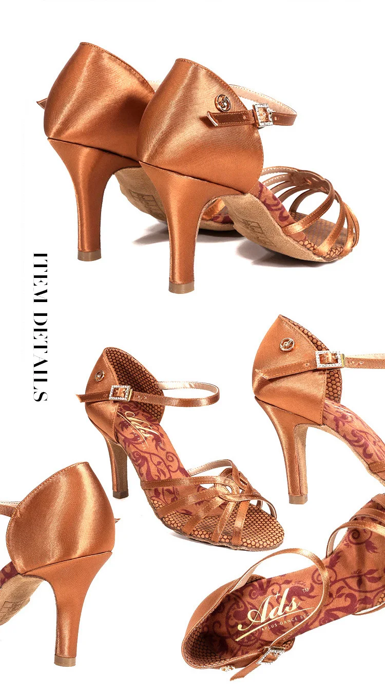 Adsdance Mg22320750 Pro Ladies Dark Tan Satin Latin Dance Shoe,Chacha
