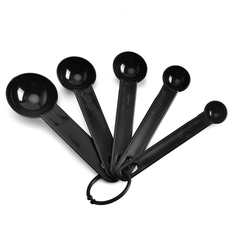 10pcs Black Circular & Square Scale Plastic Measuring Spoons & Seasoning  Spoons Set For Powder & Spice