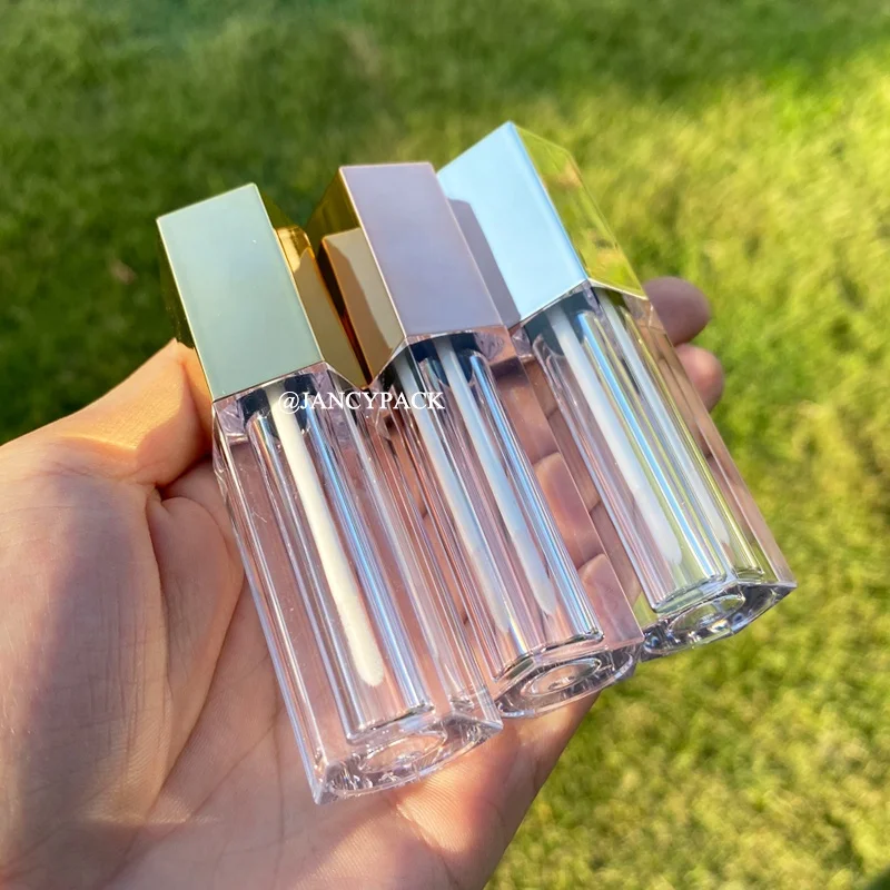 JANCY PACK 5ml Unique Hexagon Shape Rose Gold Silver Gold clear Lipgloss Container Tubes