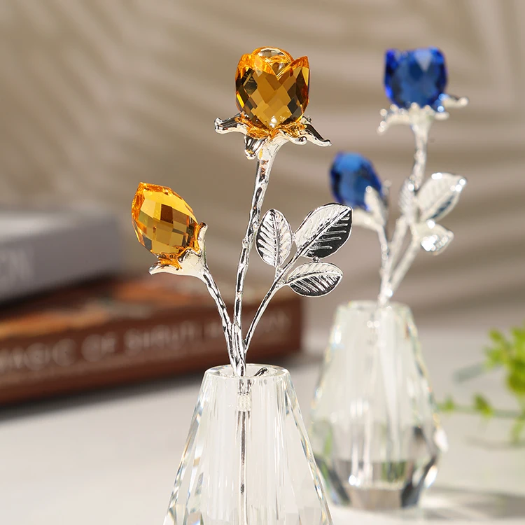 product wholesale professional factory souvenir decoration gifts wedding crystal rose with two buds for valentines day favors-41