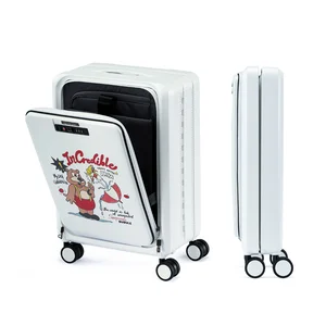 Printing PP Collapsible Durable Cartoon Pattern Front Open Travel Foldable Lightweight Aluminum Trolley Anti-Theft Spinner
