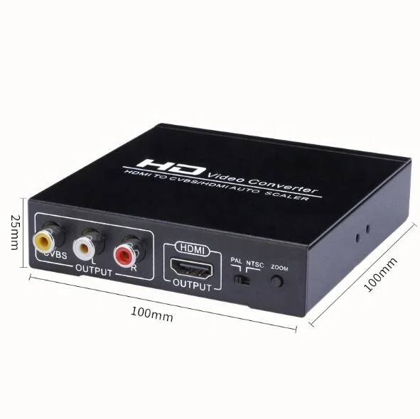 HDMI to CVBS RCA/AV + HDMI AUTO Scaler 1080P 60hz Video Converter for TV Set Top Box Pal/NTSC DC5V