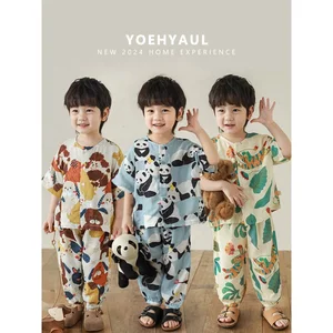 YOEHYAUL N4051 Cartoon Cute Digital Print High Quality Loungewear Children Suit Homewear Boys Pyjamas Nightwear Kids Sleepwear