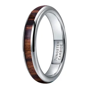 Coolstyle Jewelry 4mm Koa Wood Inlay Tungsten Ring Men Women Trendy Engagement Wedding Band Domed Comfort Fit