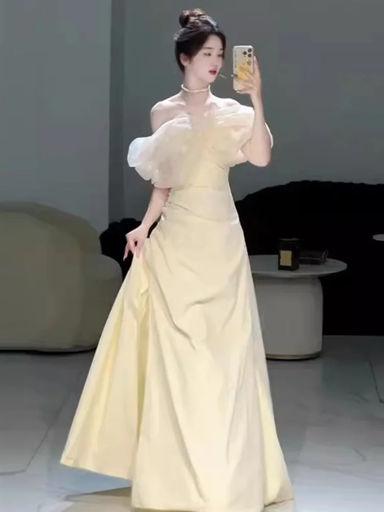 S2015l Champagne Color Beautiful Engagement Light Wedding Dress Bride Toast Dress High-End Light Luxury Niche Evening Dress